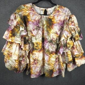 Marie Oliver Fern Blouse Silk Tie Die Ruffle Sleeve Womens Size Med